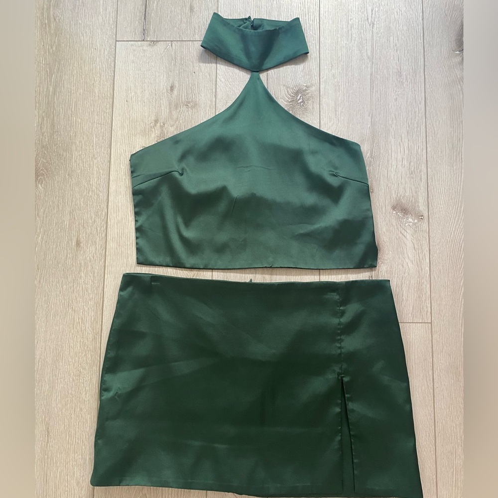 Edikted Green Halter Top and Mini Skirt Set